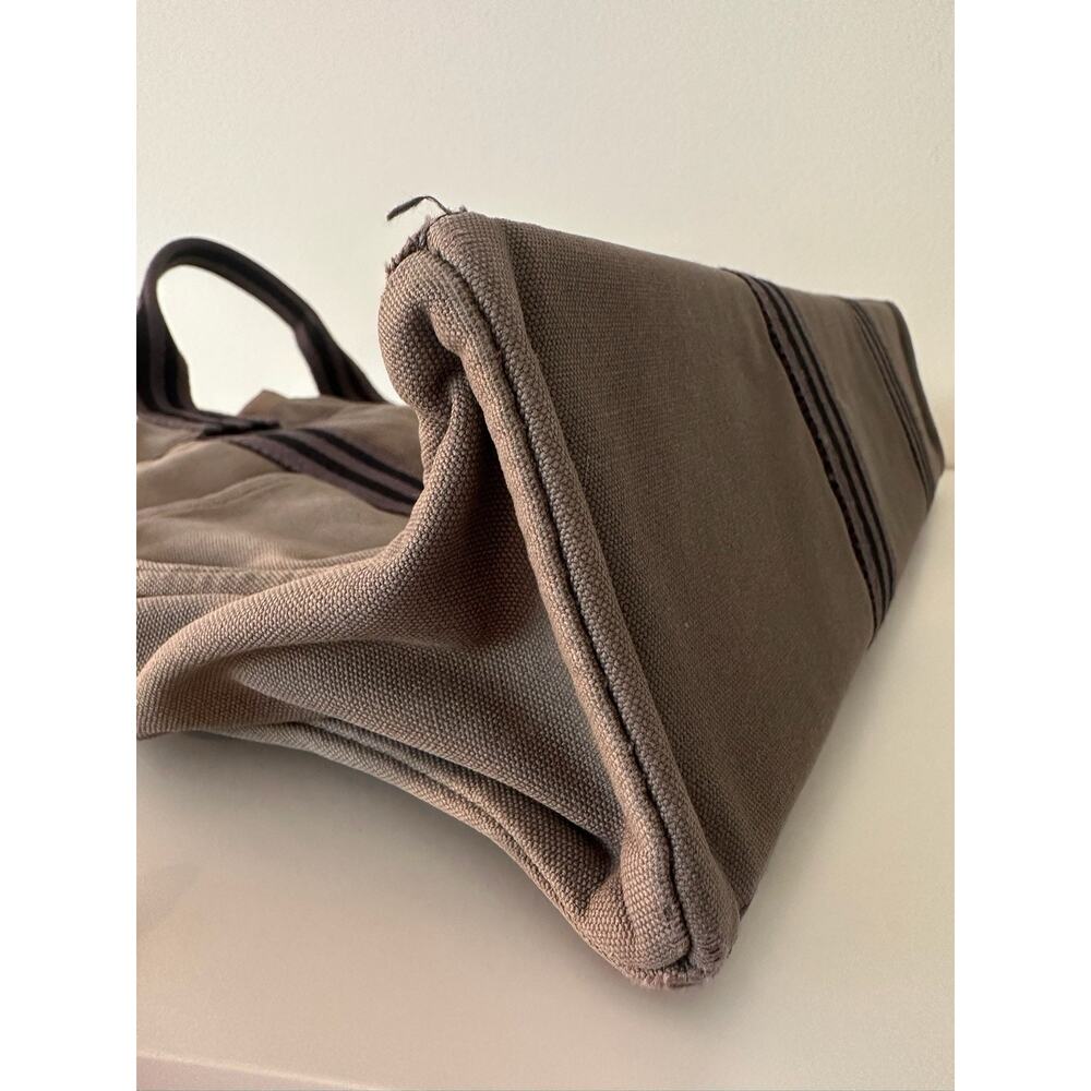 Hermès Herline Canvas Tote Bag Gray Striped Handles Authentic - Picture 5 of 10